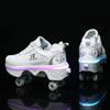 2-in-1 Roller Skates Shoes with Retractable 4 Wheels & Pop-Out Deformation Sneakers Outdoor Sports Skating Shoes for Girls Boys view 4