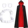 Adult Unisex Vampire Costume Set Reversible Hooded Cape Cloak Vampire Fangs Teeth with Adhesive for Halloween Costume Accessory Party Favors view 1