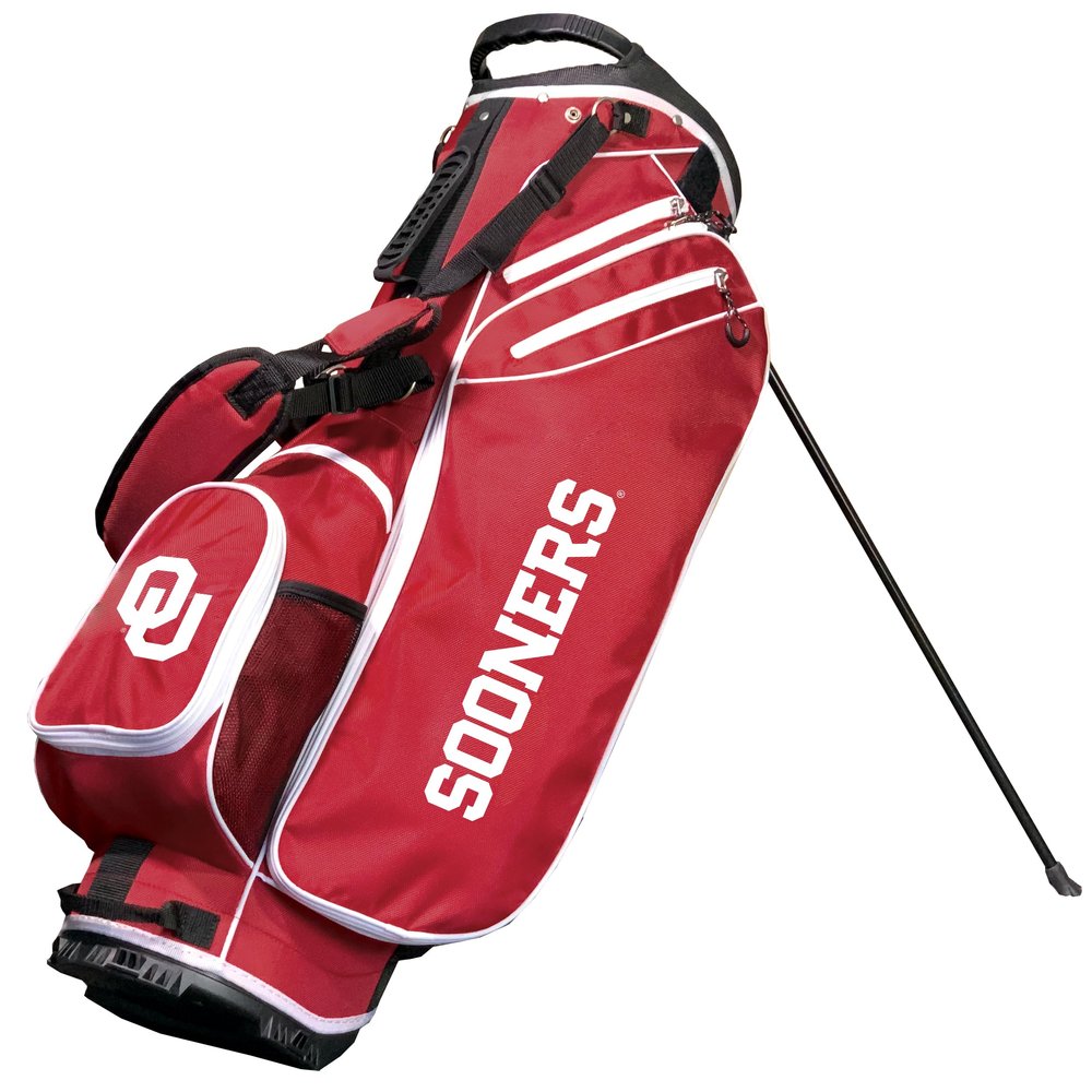 Team Golf NCAA Oklahoma Birdie Stand Golf Bag, Lightweight, 14-Way Club Divider, Spring Action Stand, Insulated Cooler Pocket, Velcro Glove and Umbrella Holder & Padded Handles