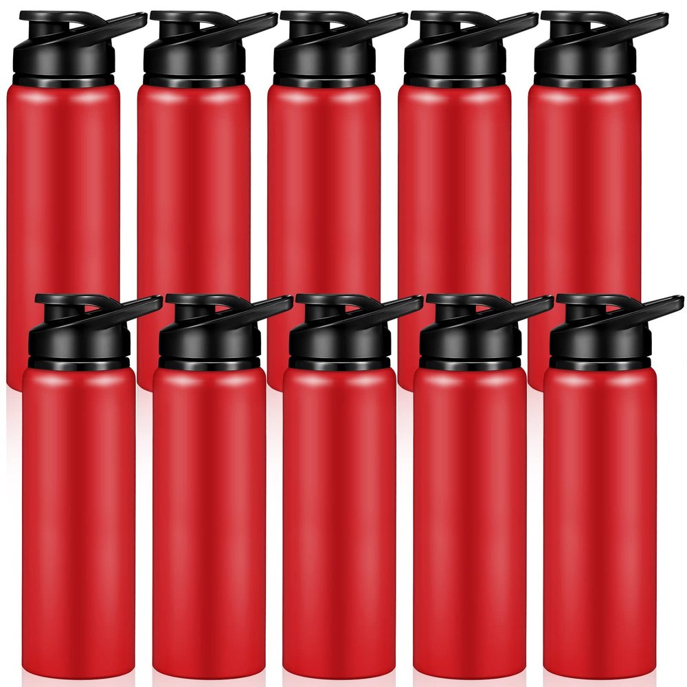 Chengu 10 Pcs 25oz Reusable Aluminum Water Bottle Bulk Lightweight Outdoor Sports Water Bottles Easy Carry Leak Proof for Travel Gym Camping Hiking Fishing, Snap Lid (Red)