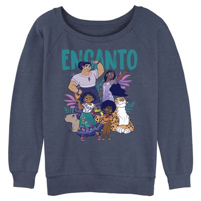 Disney Women's Encanto Together Junior's Raglan Pullover with Coverstitch, Blue Heather, X-Large