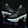 Pairobin 2-in-1 Roller Skates Shoes with Retractable 4 Wheels & Pop-Out Deformation Sneakers Outdoor Sports Skating Shoes for Girls Boys, High-top Black, 9.5 view 3