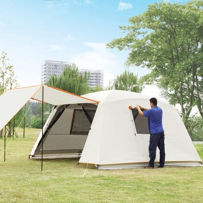 6-10 Person Family Tents Camping Tent with Mat,2 Foyer Poles,2 Layer Waterproof Large Tent with Carry Bag,Outdoor Beach Tent for Adult Kids (Color : Beige)