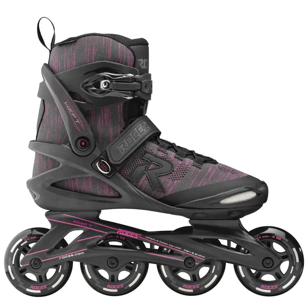 Roces Women's Weft Thread Lightweight Breathable Adjustable Fitness Ecology Outdoor 4 Wheel Inline Racing Skates with Easy Entry System & & Secure Closure, Supplied with Brake, Black/Fuchsia, 8