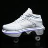 Pairobin 2-in-1 Roller Skates Shoes with Retractable 4 Wheels & Pop-Out Deformation Sneakers Outdoor Sports Skating Shoes for Girls Boys, High-top White, 8 view 4