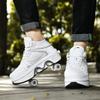 Pairobin 2-in-1 Roller Skates Shoes with Retractable 4 Wheels & Pop-Out Deformation Sneakers Outdoor Sports Skating Shoes for Girls Boys, High-top White, 3.5 view 3