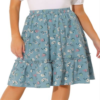 Allegra K Women's Ruffle Hem Flowy Tiered A-Line Floral Midi Skirts Small Dusty Blue