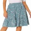 Allegra K Women's Ruffle Hem Flowy Tiered A-Line Floral Midi Skirts Small Dusty Blue