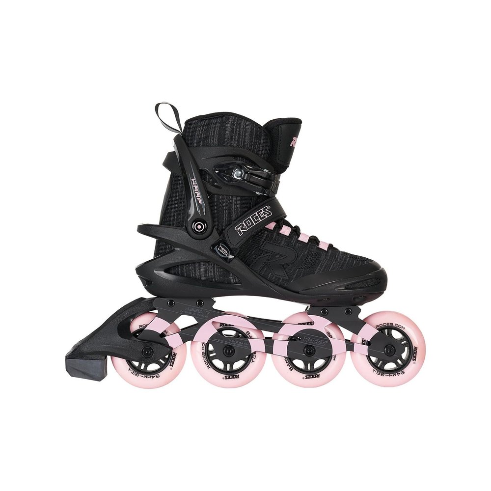 Roces Women's Warp Thread TIF Outdoor Breathable Fitness Comfortable Inline Skates | Memory Buckle, Easy Entry Boots, Glass Fiber Reinforced Shell | 84mm 82A Wheels, Black/Light Pink, 11