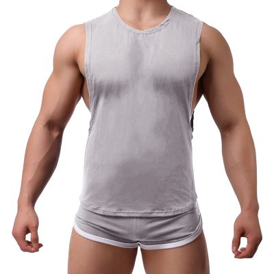 Men's Round Neck Slim Vest Body Chest Tight Tank Top Undershirt Sport Supporter Workout Slimming Muscle Undershirt (Grey,X-Large)