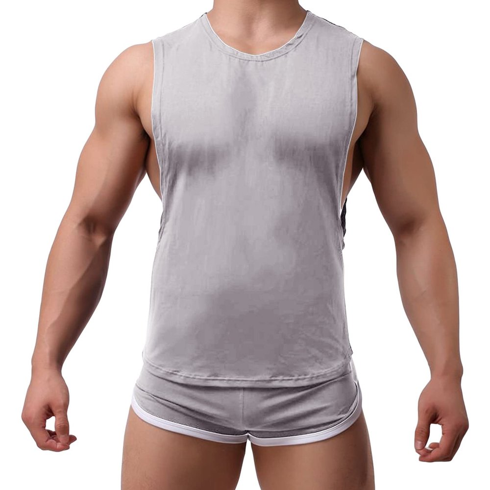 Men's Round Neck Slim Vest Body Chest Tight Tank Top Undershirt Sport Supporter Workout Slimming Muscle Undershirt (Grey,X-Large)