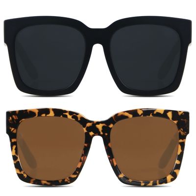 ANDWOOD Oversized Sunglasses for Women Big Large Square Wide Frame Shades Retro Trendy Fashion UV Protection Matte Black Tortoise Sun glasses