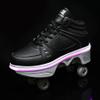 Pairobin 2-in-1 Roller Skates Shoes with Retractable 4 Wheels & Pop-Out Deformation Sneakers Outdoor Sports Skating Shoes for Girls Boys, High-top Black, 10 view 2