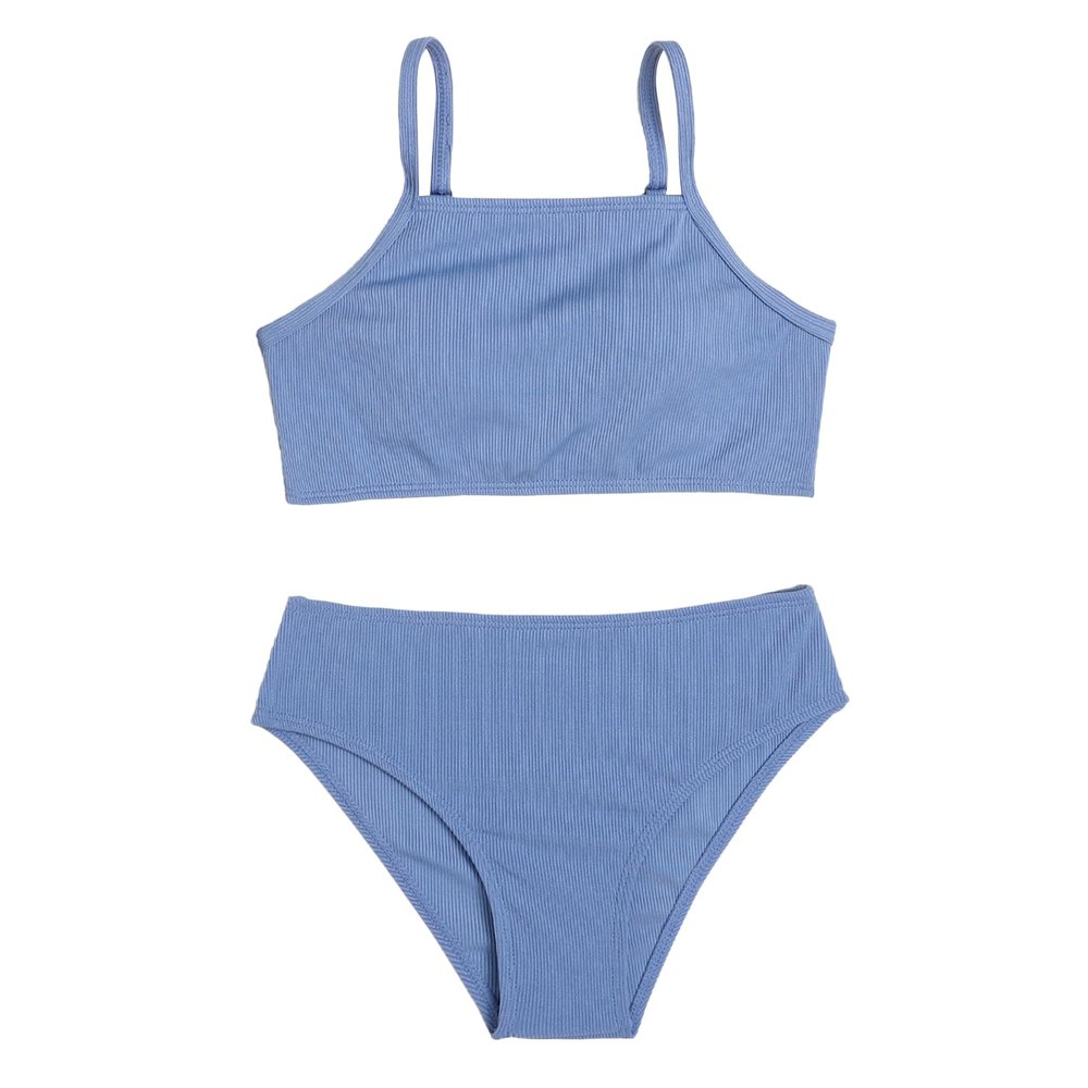 JEATHA Kids Girls Two Piece Swimsuit Bikini Swimming Bathing Suit Beachwear Beach Camisole and Swim Triangle Brief Set Navy Blue 8-10 Years