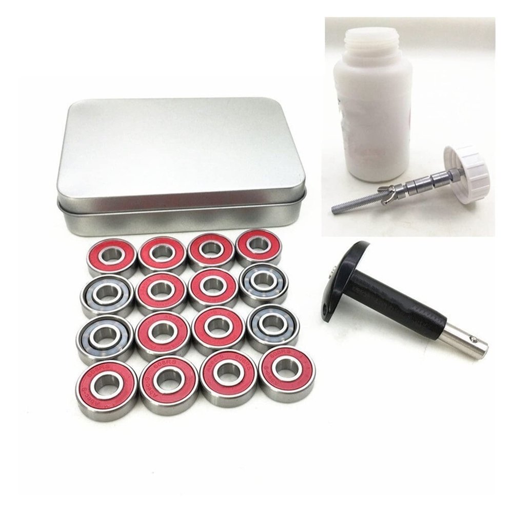 SUOFEILAIMU 16pcs 608RS Inline Skates Bearing+1pc Bearing Cleaner Bottle+1pc Dissasemble Puller Tool 608 Bearing (Color : 1lot)