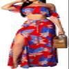 Casual Two Piece Sets for Women Party Vacation Elegant Tropical Floral Off Shoulder Tube Top Long Maxi Split Skirt Dresses Beach Cover Ups(Small) Red/Blue view 1
