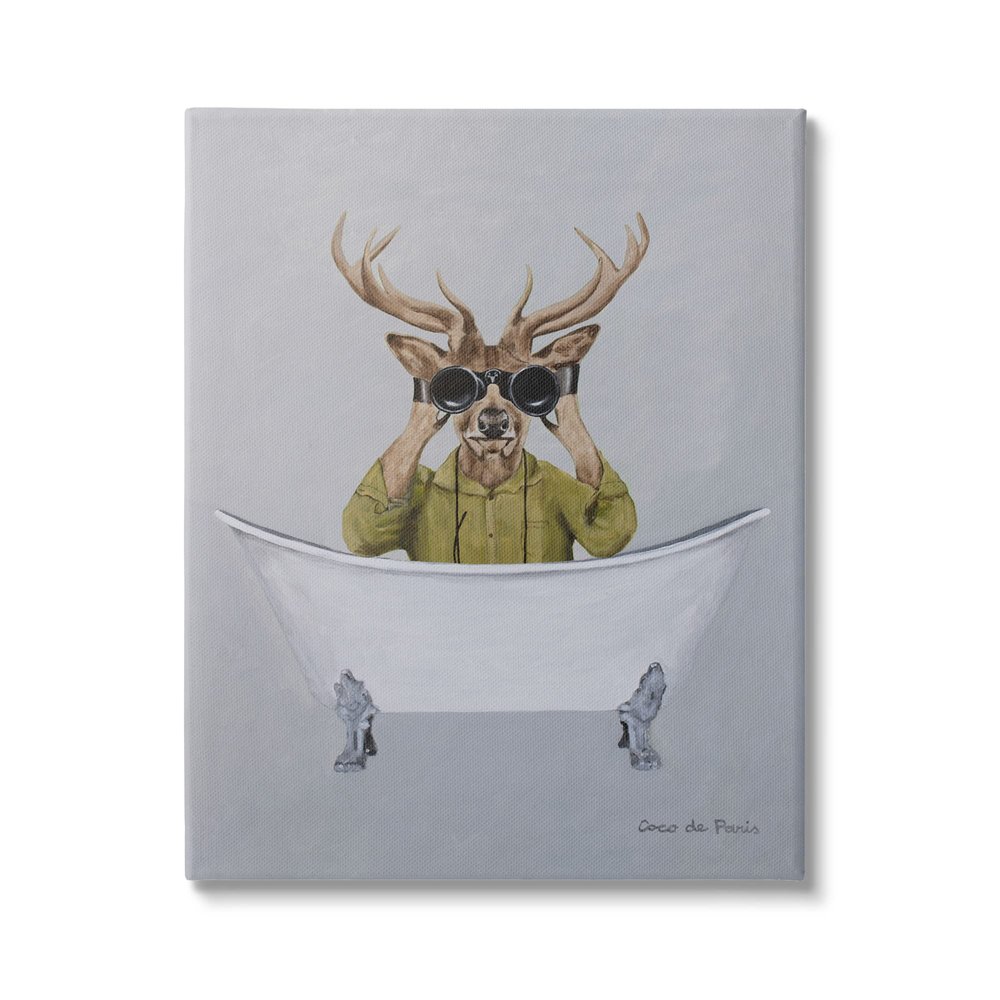 Stupell Industries Camping Deer Binoculars Vintage Bathtub Illustration, Design by Coco de Paris