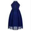 JEEYJOO Kids Girls Halter Neck Lace Floral Bridesmaid Wedding Pageant Party Cutout Back Chiffon Flower Girls Dress Navy Blue 10 Years view 1