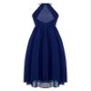 JEEYJOO Kids Girls Halter Neck Lace Floral Bridesmaid Wedding Pageant Party Cutout Back Chiffon Flower Girls Dress Navy Blue 10 Years view 2