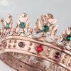 YOVECATHOU Baroque Royal Crown Men's Metal Prince Hair Crown Full Circle Birthday Party Hair Accessories For Halloween Prom (Bronze With Green Stone) view 4