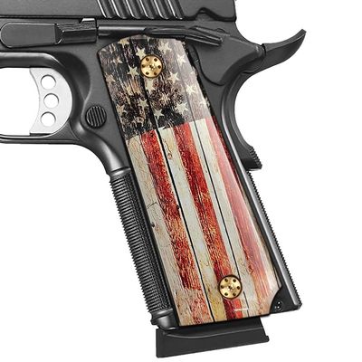 Cool Hand 1911 Grips, High Polished Acrylic, with Patriotic American US Flag, Full Size (Government/Commander), Gold Screws Included, Ambi Safety Cut, H1-S-ACUSF2