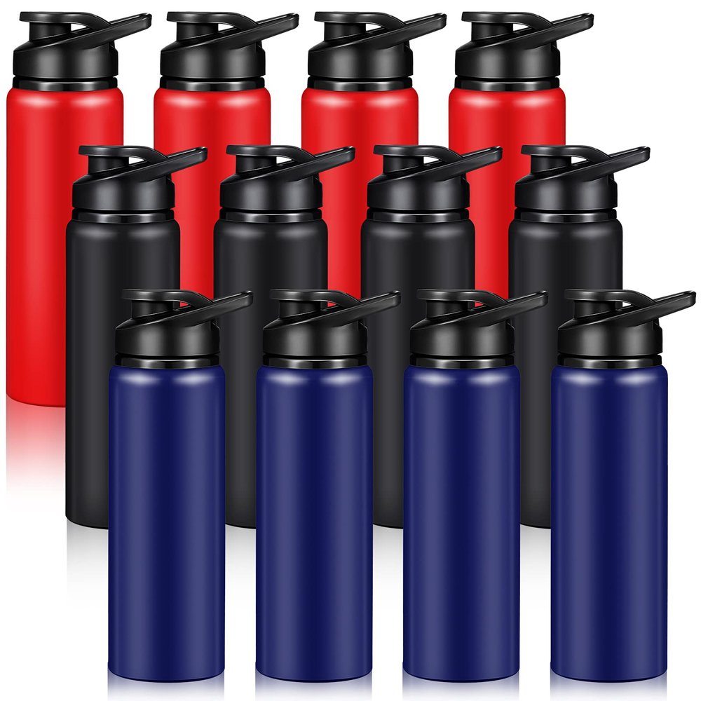 CHENGU 12 Pieces 24 oz Aluminum Water Bottles Set Metal Sports Bike Water Bottle Reusable Travel Bottles with Lid for Gym Sports Camping Hiking Fishing