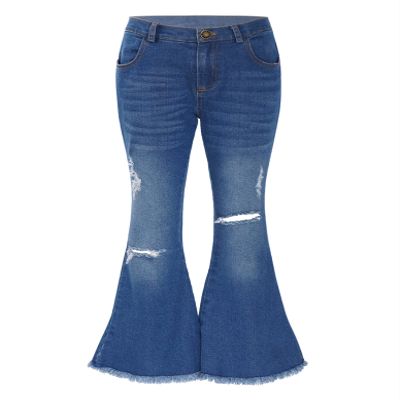JIZYO Girls Casual Flared Jeans Distressed Bell Bottoms Denim Pants High Waist Ripped Trousers Fashion Streetwear Blue 8 Years