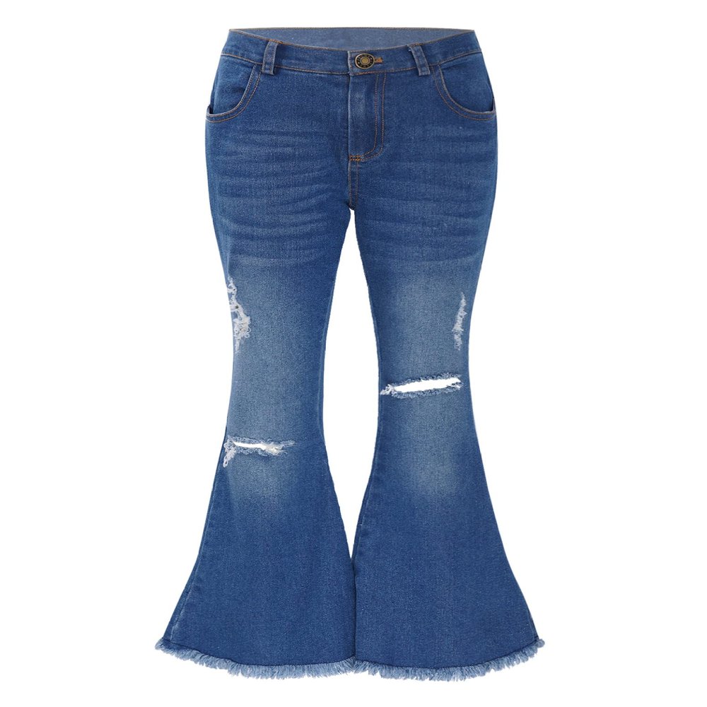 JIZYO Girls Casual Flared Jeans Distressed Bell Bottoms Denim Pants High Waist Ripped Trousers Fashion Streetwear Blue 8 Years