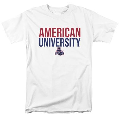 American University Official Stacked Unisex Adult T Shirt,White, 5X-Large