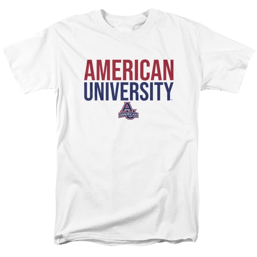 American University Official Stacked Unisex Adult T Shirt,White, 5X-Large