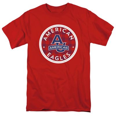American University Official Plaid Badge Unisex Adult T Shirt,American University, 2X-Large