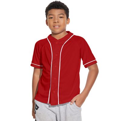 BAICAIYU Kids Baseball Jersey Solid Button Down Shirts Sports Uniform for Boy Gril Softball Red