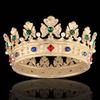 YADIRF Baroque Royal Crown Men's Metal Prince Hair Crown Full Circle Birthday Party Hair Accessories For Halloween Costume Party Prom Pageant (Gold With Green Stone) view 3