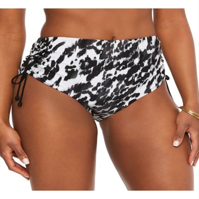 BAR III Women's Black Printed Stretch Drawstring Lined Full Coverage Tie Heat Wave High Waisted Swimsuit Bottom XL