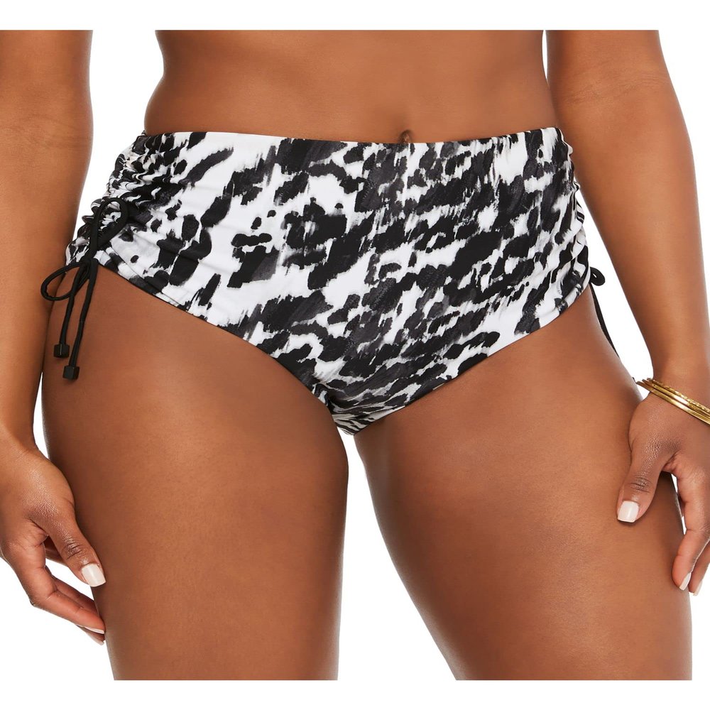 BAR III Women's Black Printed Stretch Drawstring Lined Full Coverage Tie Heat Wave High Waisted Swimsuit Bottom XL