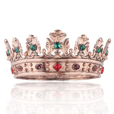 YADIRF Baroque Royal Crown Men's Metal Prince Hair Crown Full Circle Birthday Party Hair Accessories For Halloween Costume Party Prom Pageant (Bronze With Green Stone)