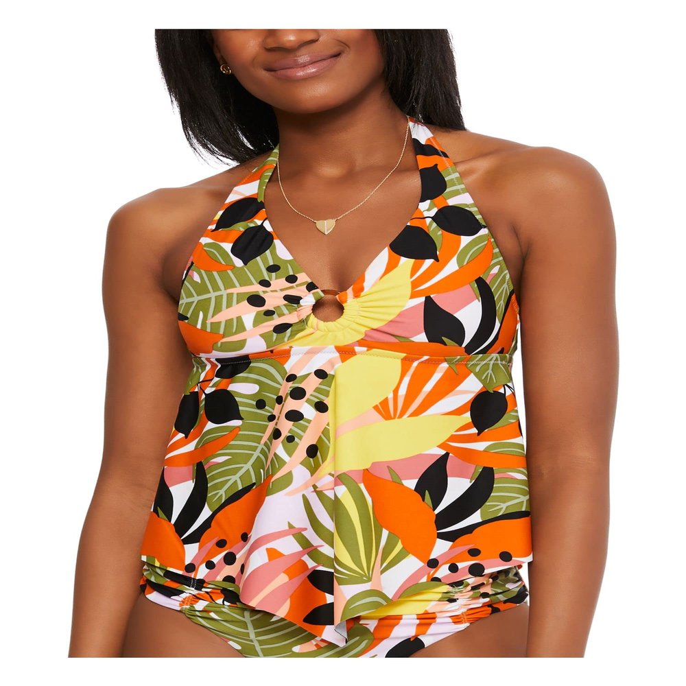bar III Women's Orange Ring Tie Halter Tankini Swimsuit Top XS
