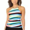 Anne Cole Womens Wavy Stripe High-Neck Tankini Top Multi X-Small Blue view 1