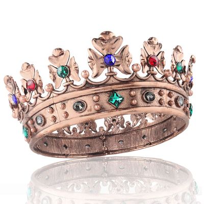 YADIRF Baroque Royal Crown Men's Metal Prince Hair Crown Full Circle Birthday Party Hair Accessories For Halloween Costume Party Prom Pageant (Bronze With Colorful Stone)