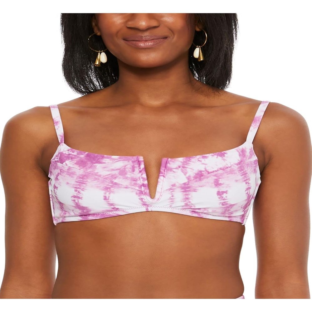 Bar III Womens Bikini Top Summer Striped V-Wire Tie-Dye Purple XS