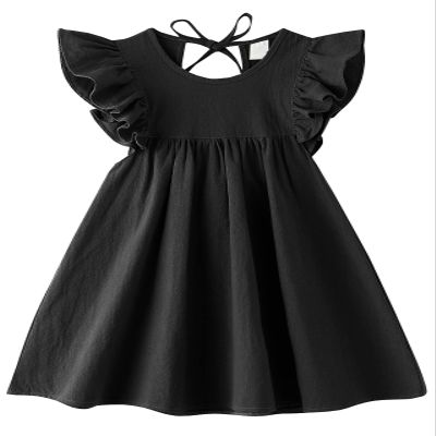 Dutebare Toddler Baby Girl Dress Cotton Linen Ruffle Halter Sleeveless Dresses Kids Summer Sundress Black 90
