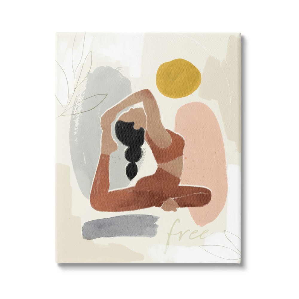 Stupell Industries Free Text Modern Botanical Pattern Yoga Exercise,Design by Victoria Barnes, Beige, 24 x 30