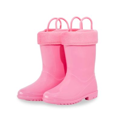 EUXTERPA Toddler Kids Solid Color Rain Boots Waterproof Warm Fleece Lined Boots for Girls Winter Snow Boots, Pink, Size 9