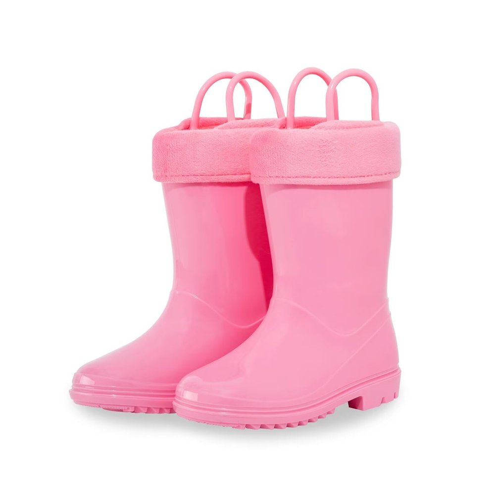 EUXTERPA Toddler Kids Solid Color Rain Boots Waterproof Warm Fleece Lined Boots for Girls Winter Snow Boots, Pink, Size 9