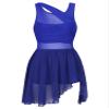 Sxiwei Woman's Lyrical Adult Ballet Dance Leotard Dress Costume Cutout Chiffon Modern Skating Dance Dress Royal Blue Medium view 3