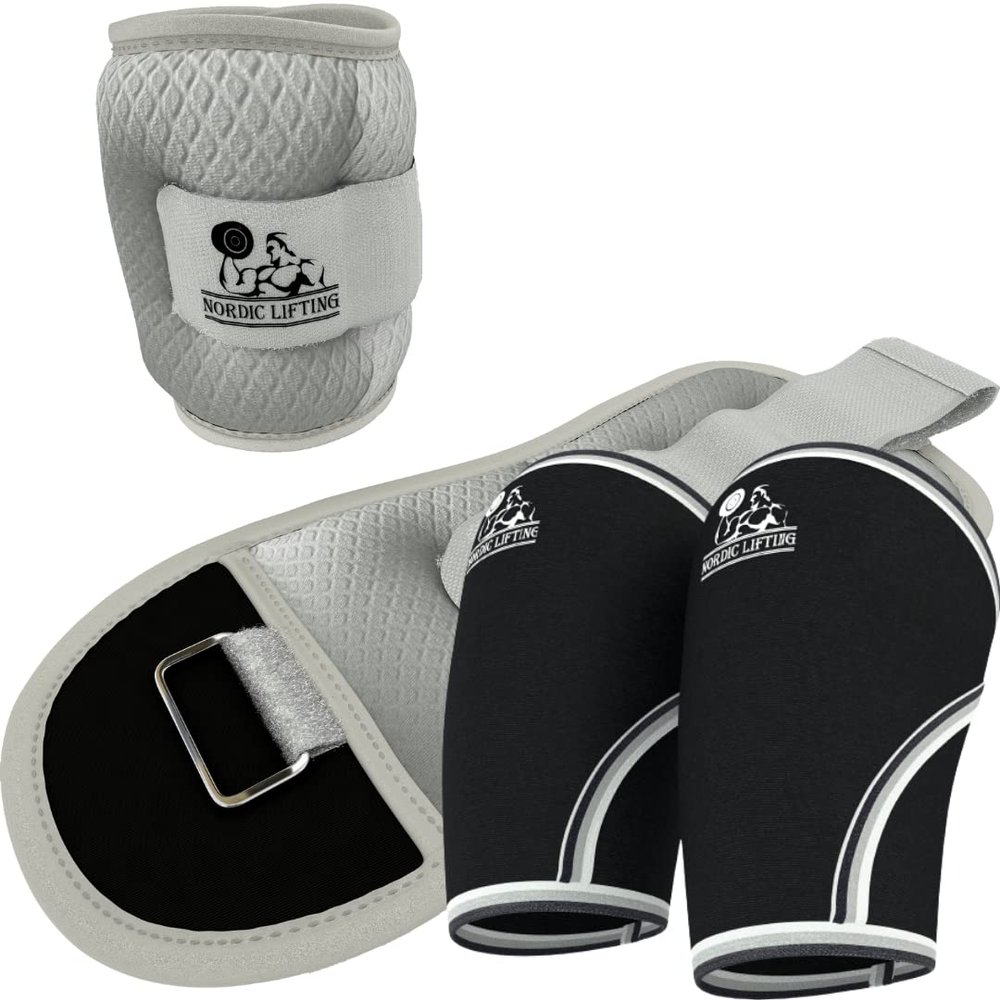 Ankle Wrist Weights 1lb Bundle with Elbow Sleeves Large