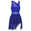 YONGHS Women Lyrical Dance Sleeveless Chiffon Back Cutout Ballet Dress High-Low Skirted Dress for Training Royal Blue X-Large view 4