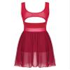 YONGHS Women Lyrical Dance Sleeveless Chiffon Back Cutout Ballet Dress High-Low Skirted Dress for Training Red 3X-Large view 4