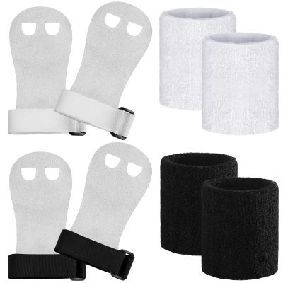 2 Gymnastics Grips Wristbands Sets for Kids Youth, Palm Protection and Wrist Support Sports Accessories for Workout Exercise (Black, White)