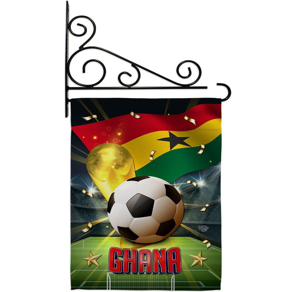 Ornament Collection World Cup Ghana Garden Flag Set Wall Holder Sports Soccer Game Goal Ball Football Entertainment Activity Physical House Decoration Banner Small Yard Gift Double-Sided, Made in USA